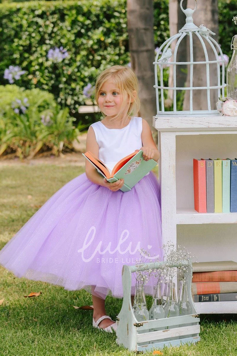 Embroidered Floral Tulle Flower Girl Dress Tea-Length