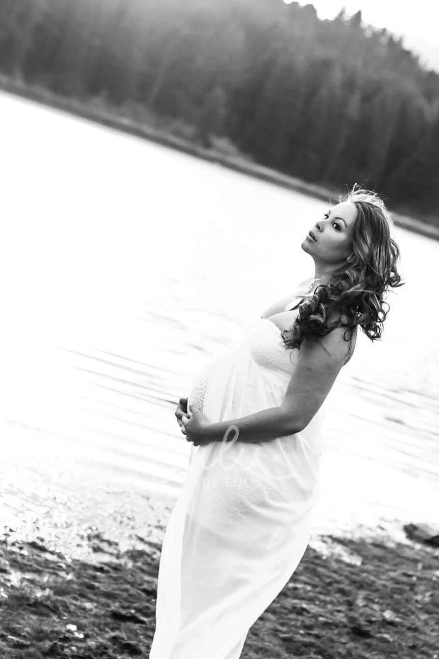 A-line Chiffon Lace Maternity Wedding Dress with Split Front Cape