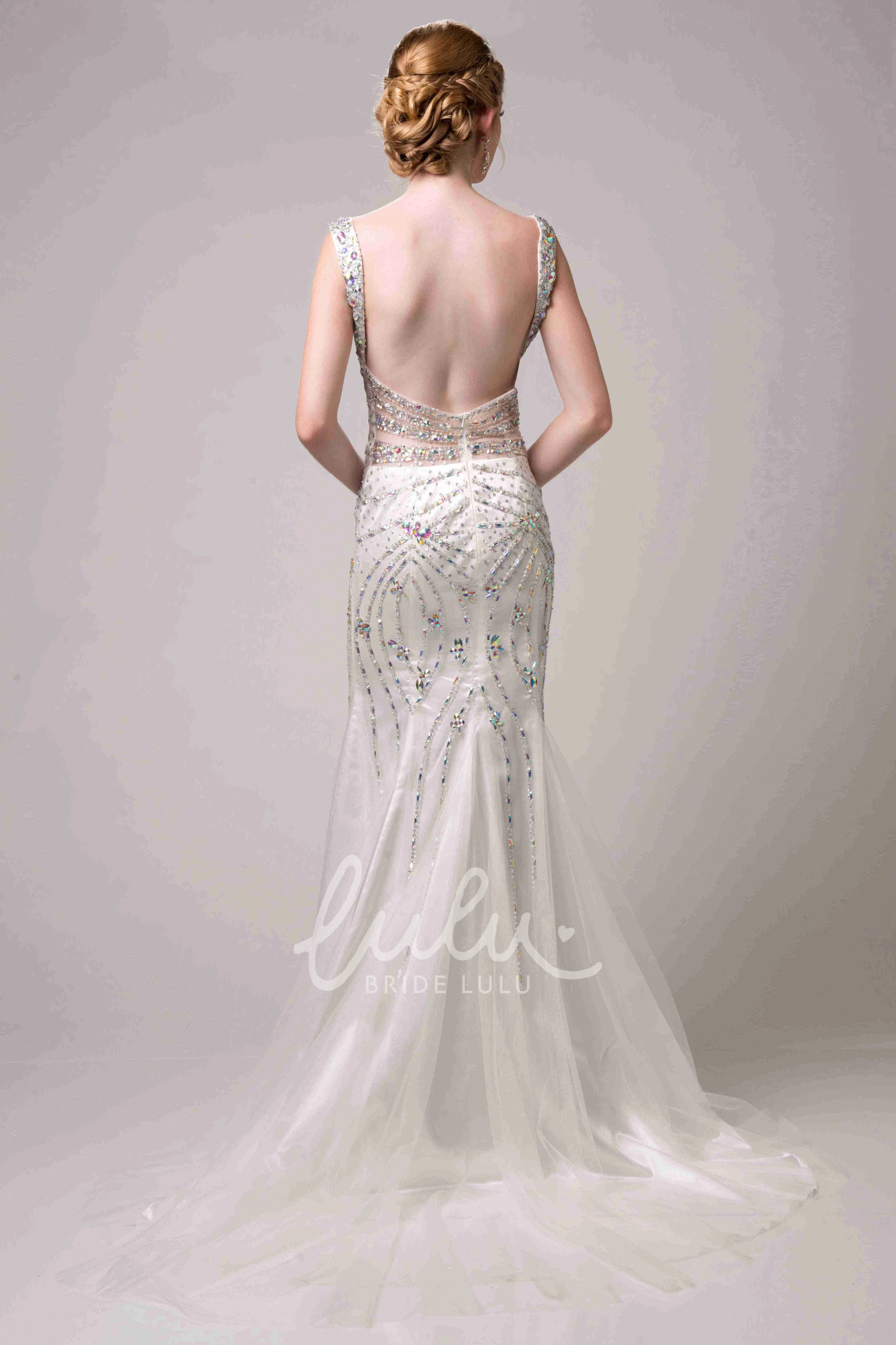 Polychrome Rhinestone Side Slit Column Prom Dress Modern Evening Wear