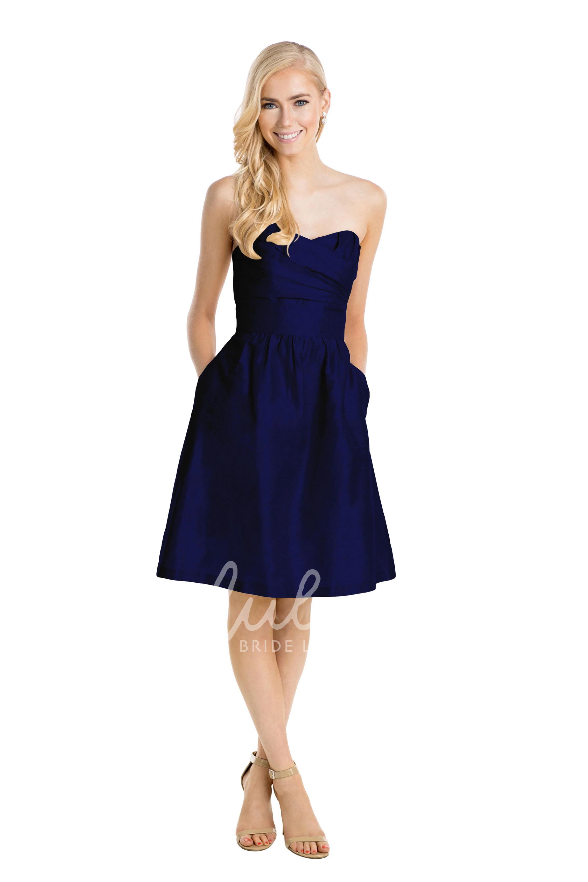 Sweetheart Ruched Taffeta Sleeveless Short Bridesmaid Dress in Muti-Color with Bow