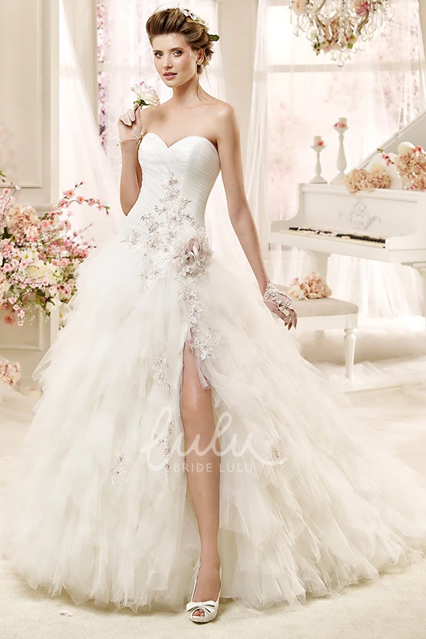 Sweetheart A-line Wedding Dress with Ruching Skirt & Flowers Flowy Sweetheart A-line Wedding Dress