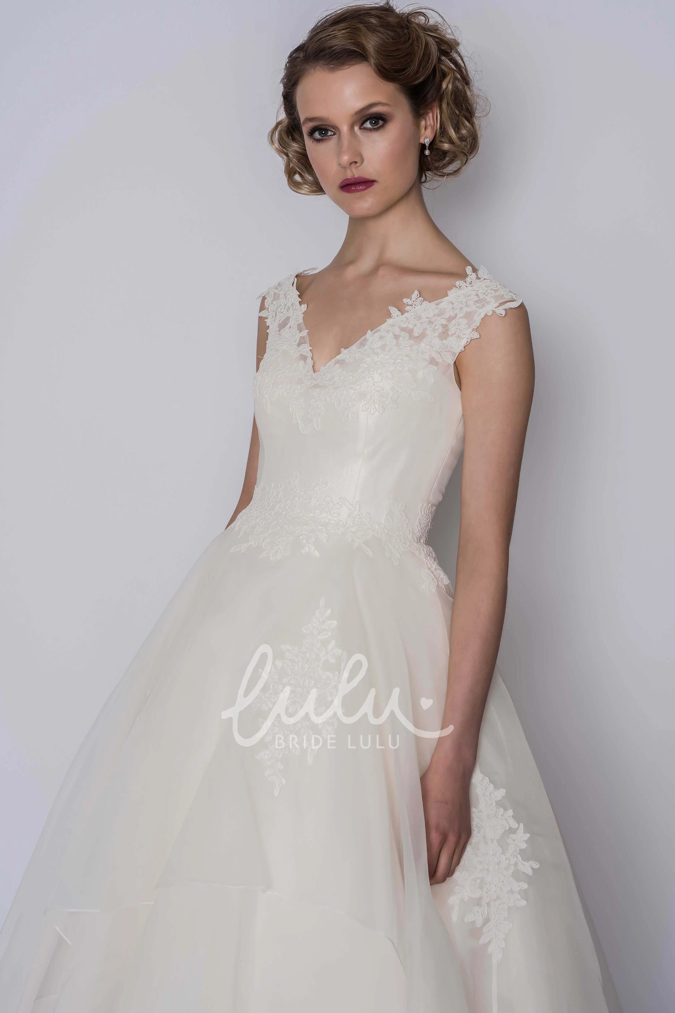 Organza Ball Gown Illusion Back Flower Wedding Dress