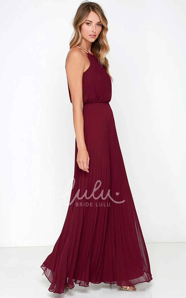 Pleated Chiffon Dress Long Sleeveless & Charming