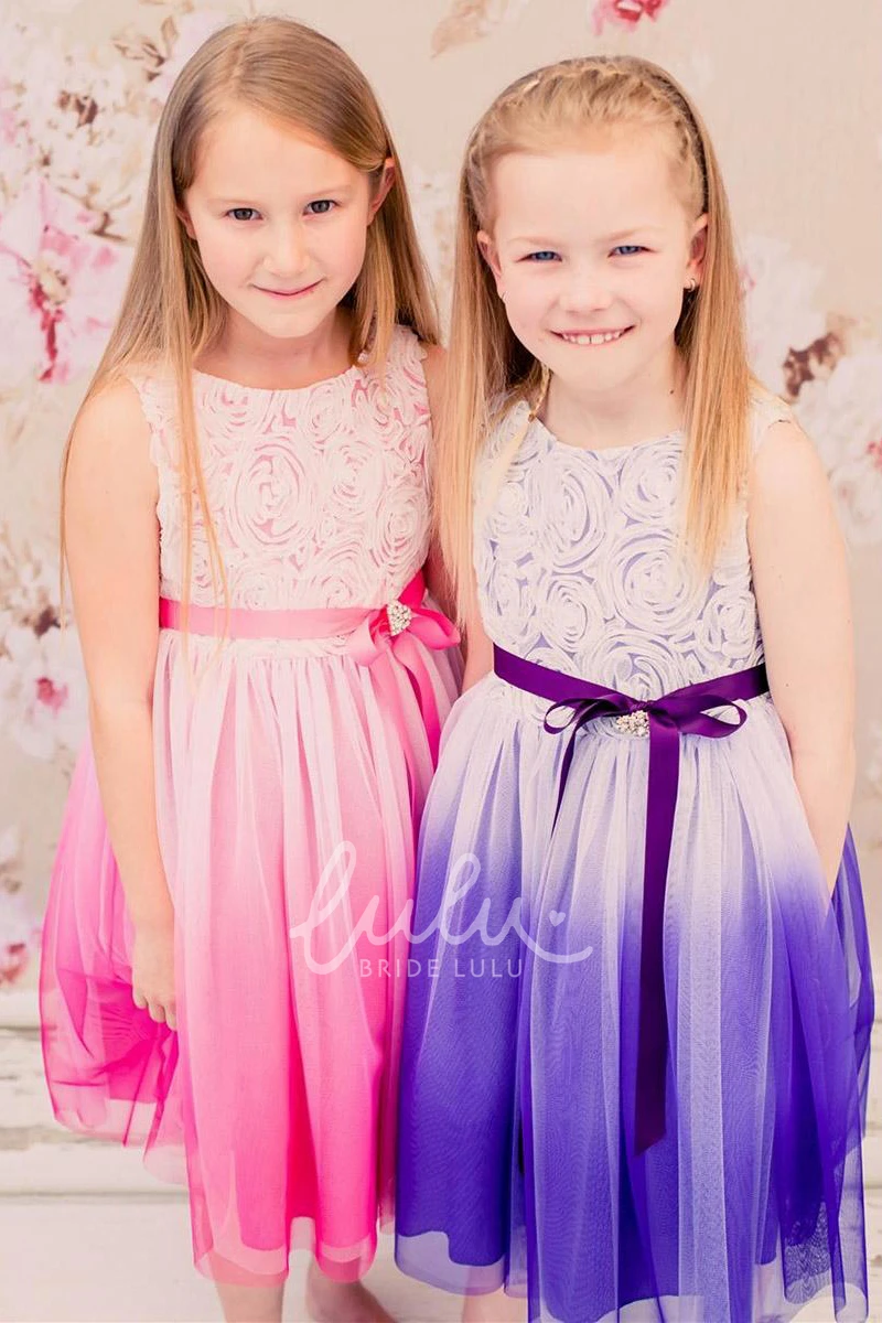 Broach Tea-Length Tiered Flower Girl Dress Classy Dress for Girls