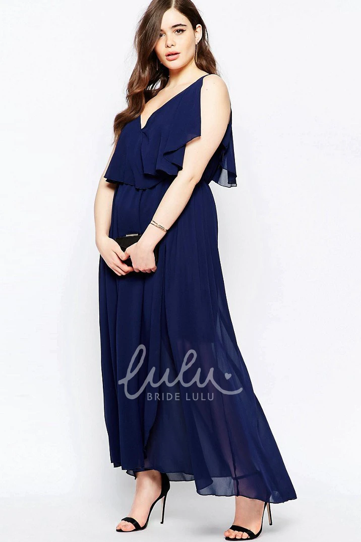 Ankle-Length Sleeveless Chiffon Bridesmaid Dress with Pleats and V-Neck