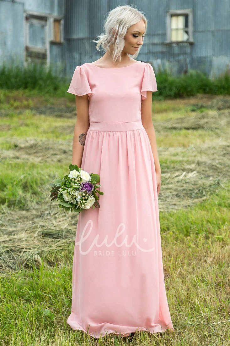 Short Sleeve Chiffon Bridesmaid Dress with Pleats Classy Dress for Women