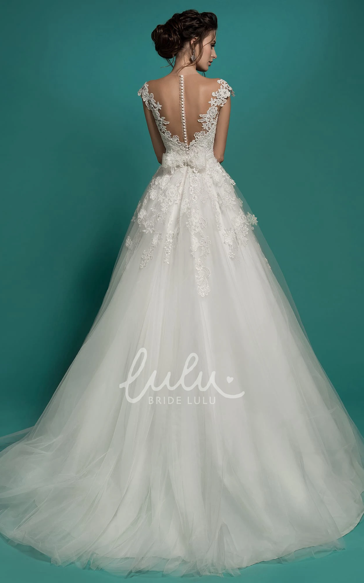 A-Line Illusion Tulle Dress with Appliques and Bow for Bridesmaids