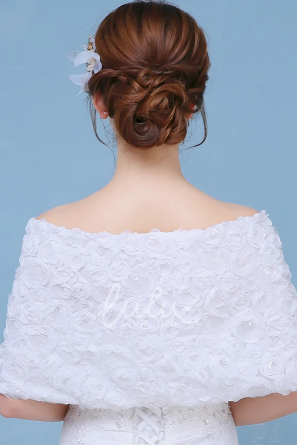 Chiffon Shoulder Cape with 3D Roses and Sequins for Formal Occasions