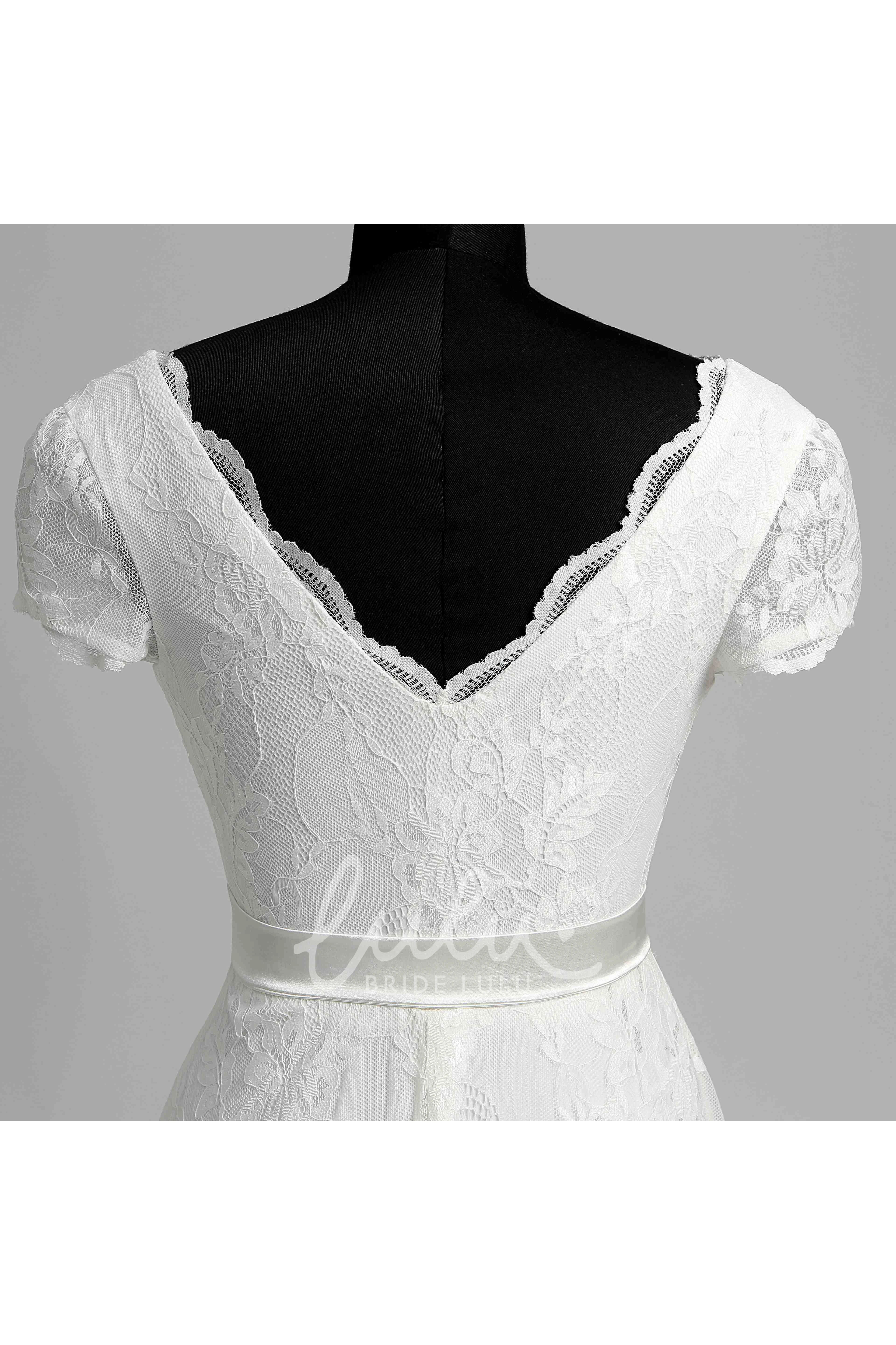Illusion Lace A-line Wedding Dress with Scalloped V-neckline and Criss Cross Back