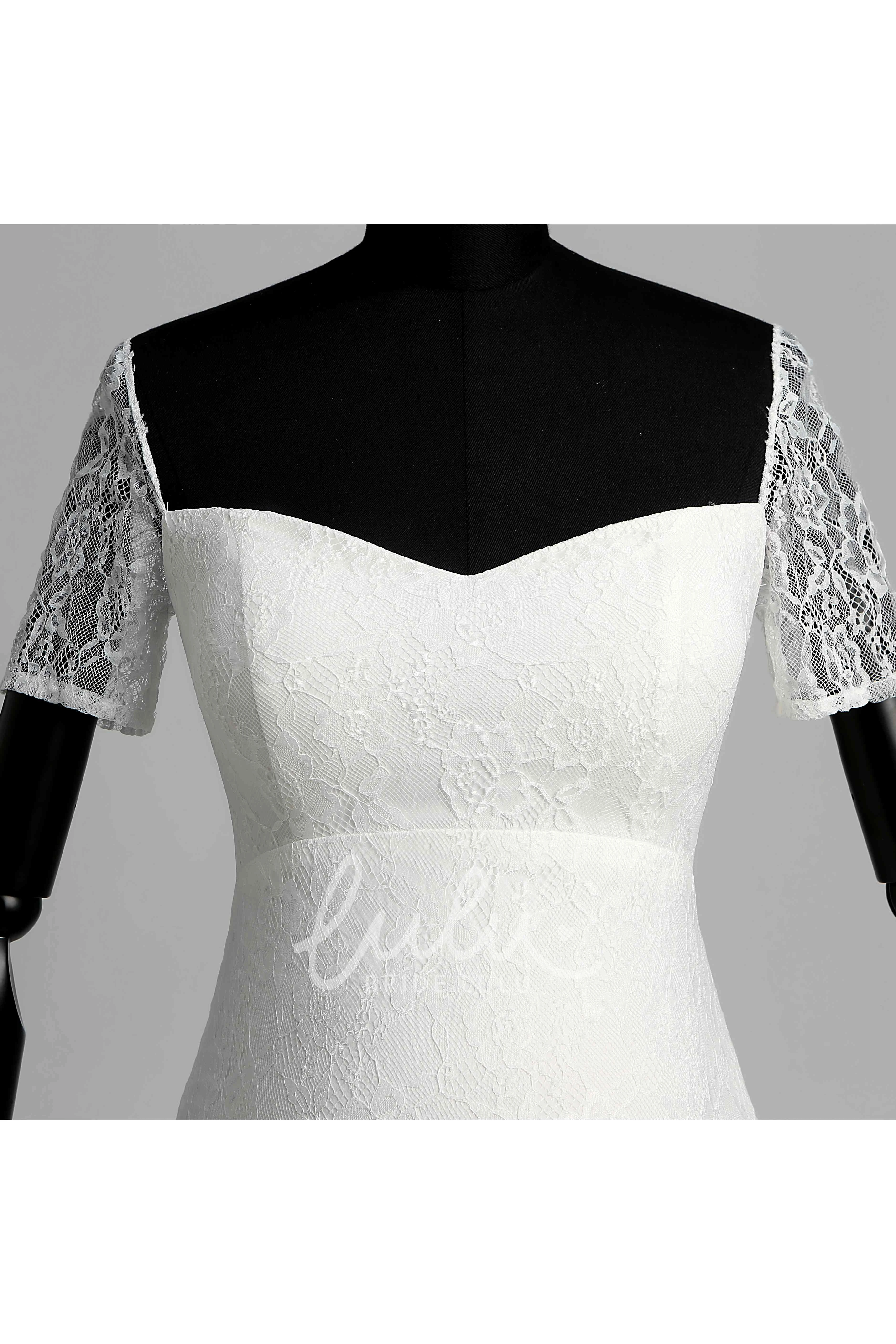 Maternity Wedding Dress Lace Mermaid Off-the-shoulder Illusion Short Sleeve with Pleats