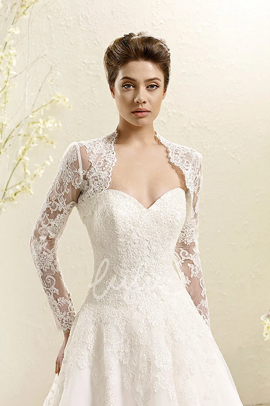 Lace Wedding Dress with Illusion Ball Gown Long-Sleeve Dress