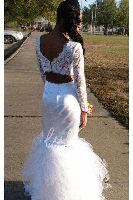 High Neck Lace Tulle Mermaid Formal Dress with Long Sleeves