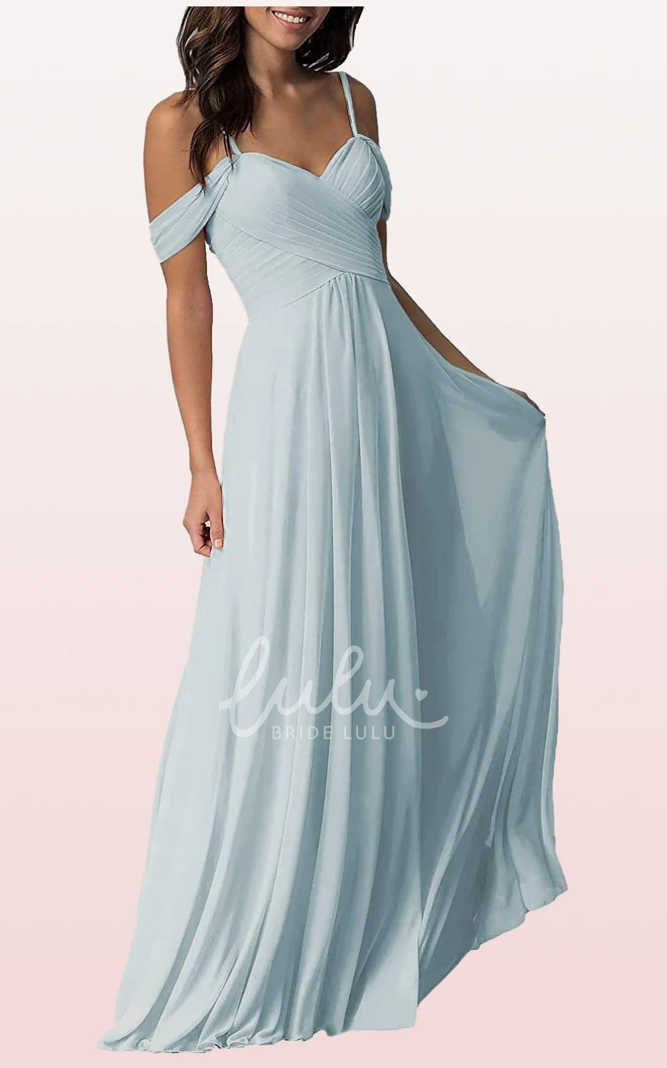 Off-the-Shoulder Chiffon A-Line Bridesmaid Dress with Criss Cross and Floor-length