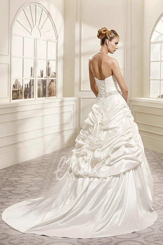 Jeweled Lace&Taffeta Sheath Wedding Dress with Sweetheart Neckline and Pick-Up Skirt