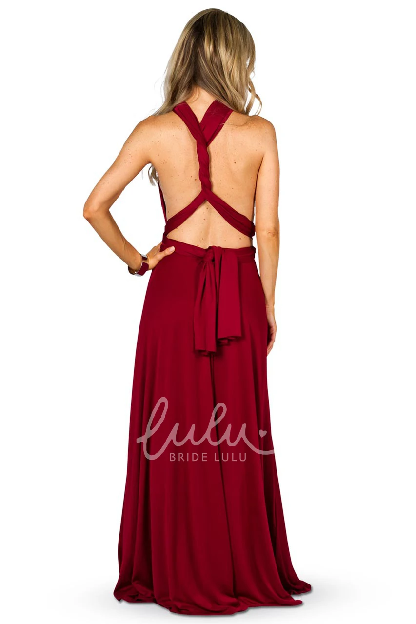 Halter Sleeveless Chiffon Bridesmaid Dress with Ruching Modern Convertible Style