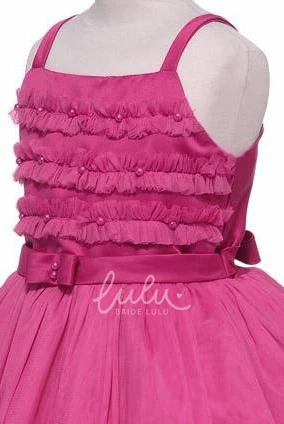 Bowed Tulle&Satin Flower Girl Dress with Embroidery Short Bridesmaid Dress Unique