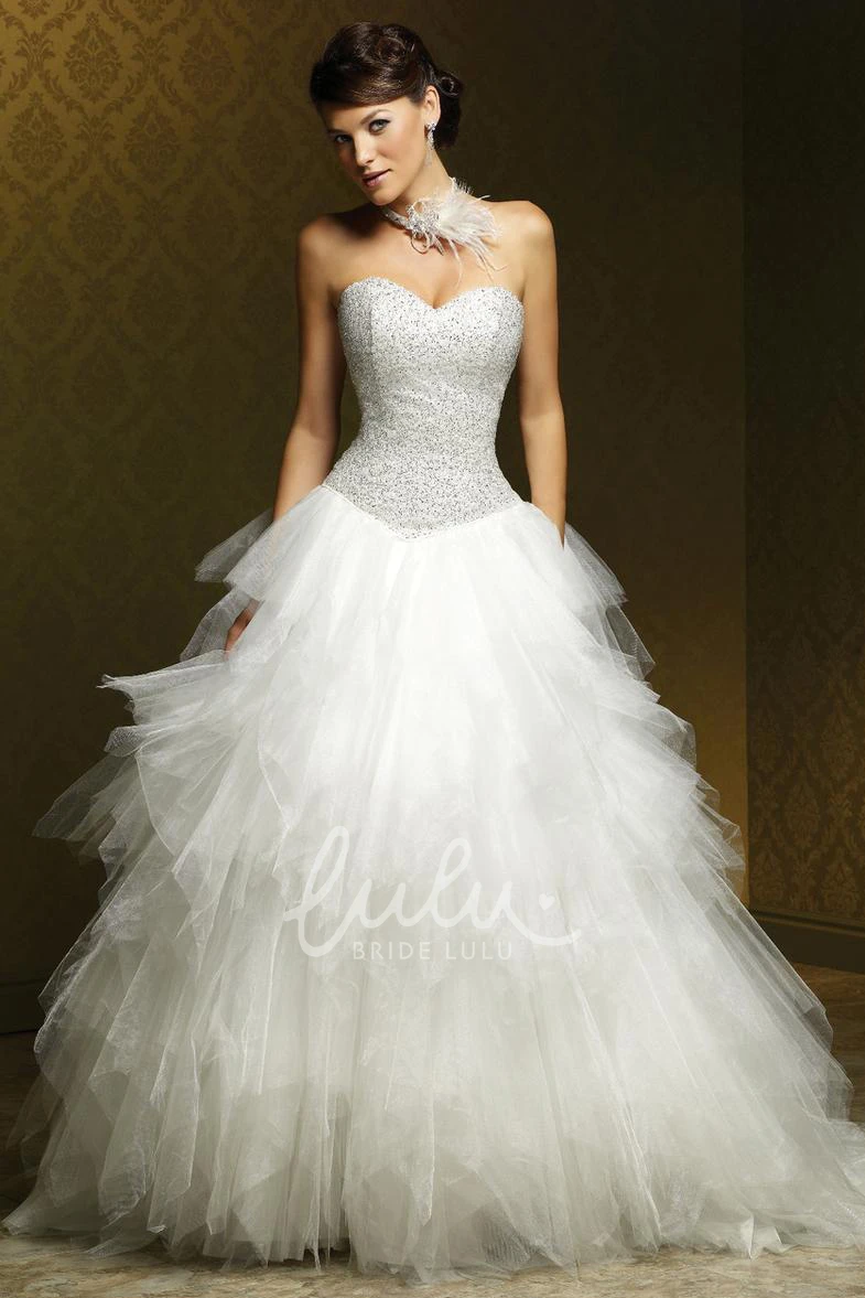 Tulle Wedding Dress with Beading and Court Train Ball Gown Ruffled