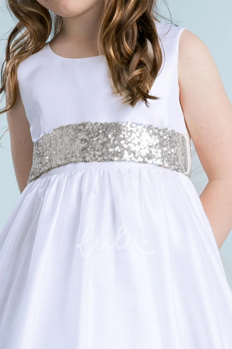 Sleeveless Tulle&Sequins Tea-Length Flower Girl Dress Elegant Wedding Dress