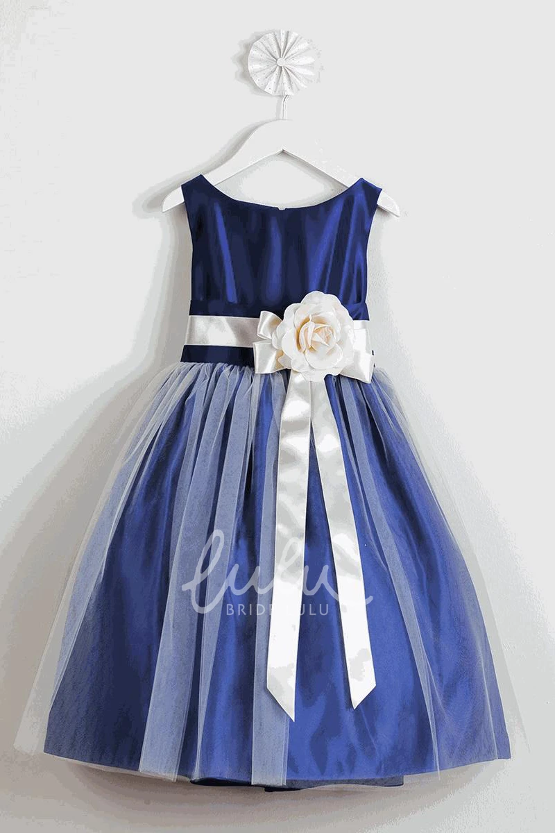 Tiered Tea-Length Tulle&Satin Flower Girl Dress