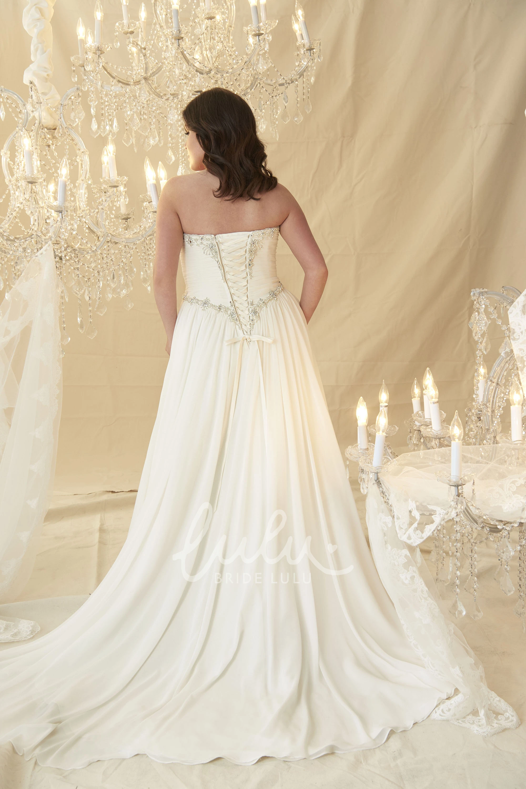Plus Size Sweetheart Beaded Chiffon Wedding Dress with Ruching Sheath Style