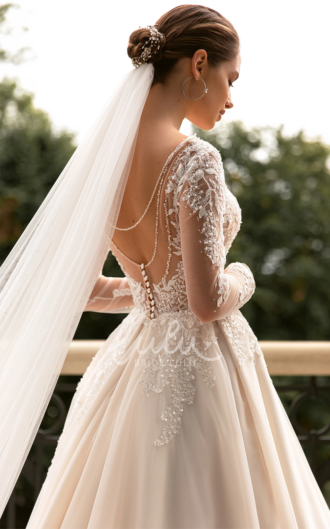 Simple A Line Tulle Wedding Dress with Plunging Neckline and Beading Elegant Wedding Dress