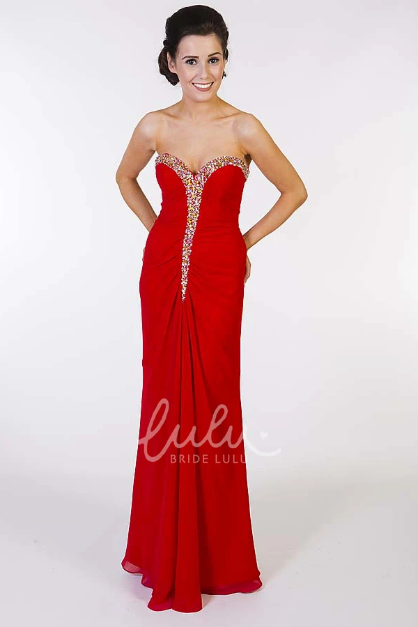 Sleeveless Sweetheart Chiffon Prom Dress with Low-V Back and Draping Sheath Floor-Length Elegant