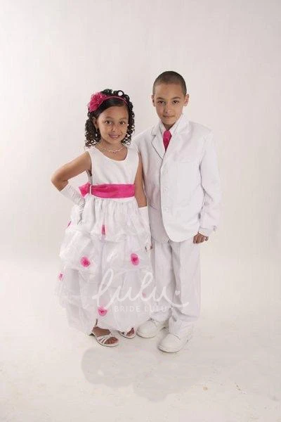 Ruched Organza Flower Girl Dress Tea-Length Spring Wedding Dress