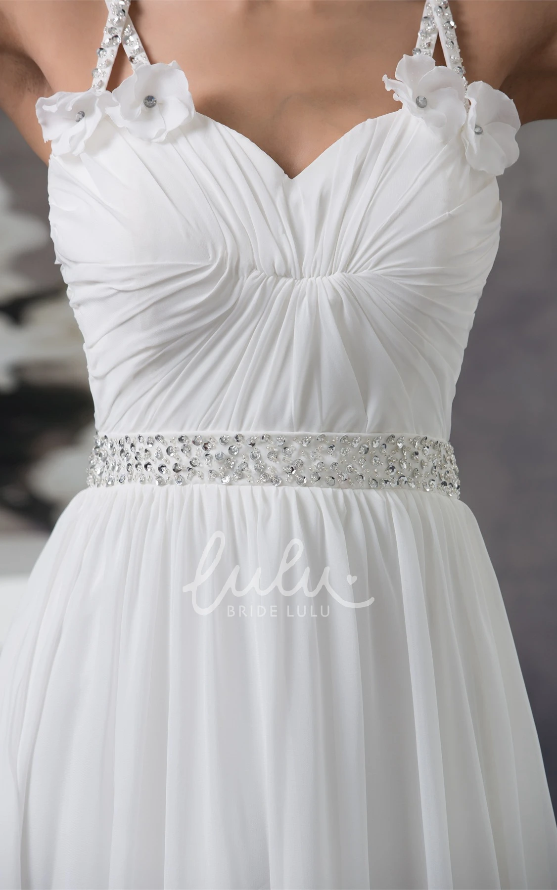 Crystal Detailing Chiffon Wedding Gown Sleeveless Floor-Length Straps Modern