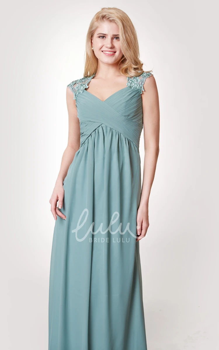 A-line Chiffon Bridesmaid Dress with Illusion Cap Sleeves and Lace