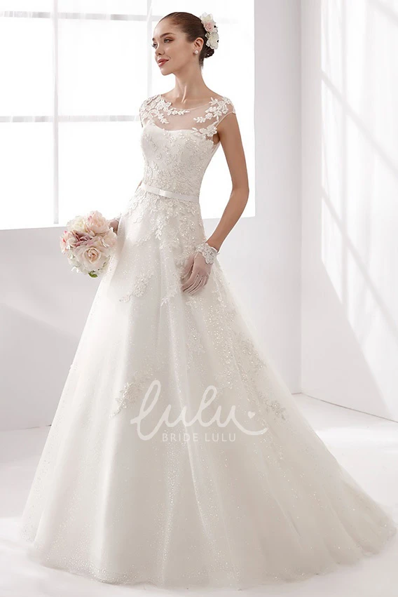 Illusive Neckline A-line Wedding Gown Jewel-Neck and Open Back