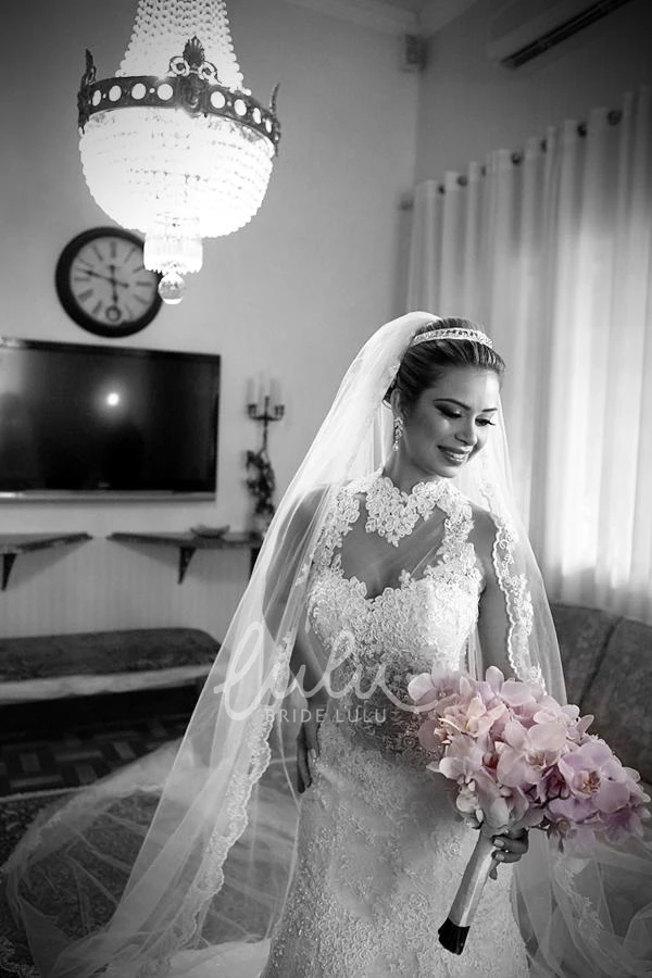 High Neck Lace Mermaid Spring Wedding Dress with Court Train 2026 Elegant