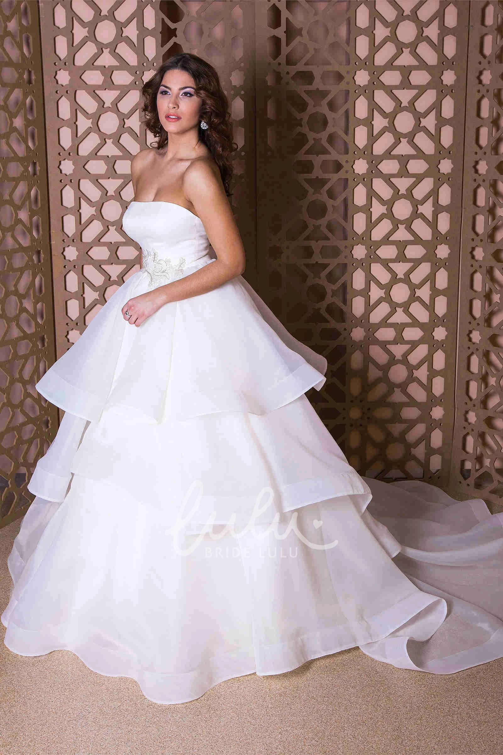 Beaded Organza A-Line Wedding Dress Strapless Sleeveless Floor-Length