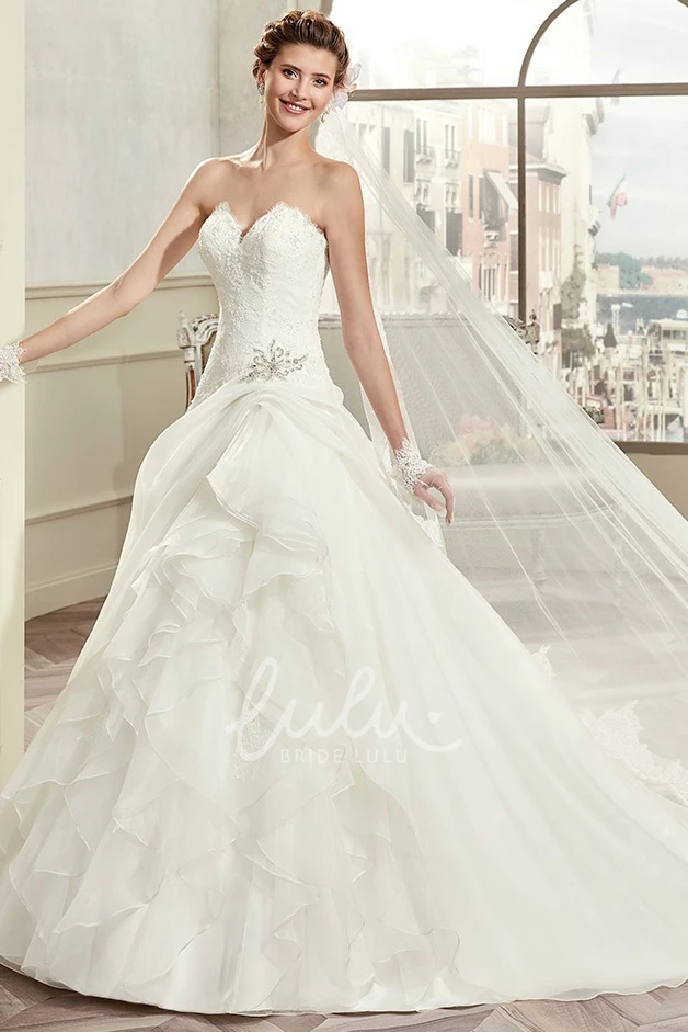 A-Line Lace Ruching Wedding Dress with Beaded Details Flowy and Chic