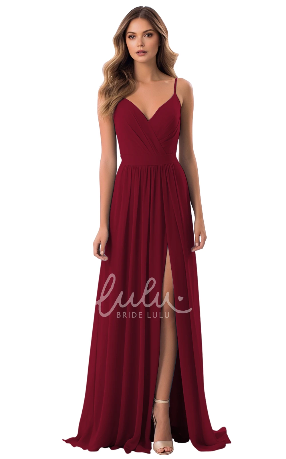 A-Line V-neck Chiffon Bridesmaid Dress with Split Front Elegant and Simple