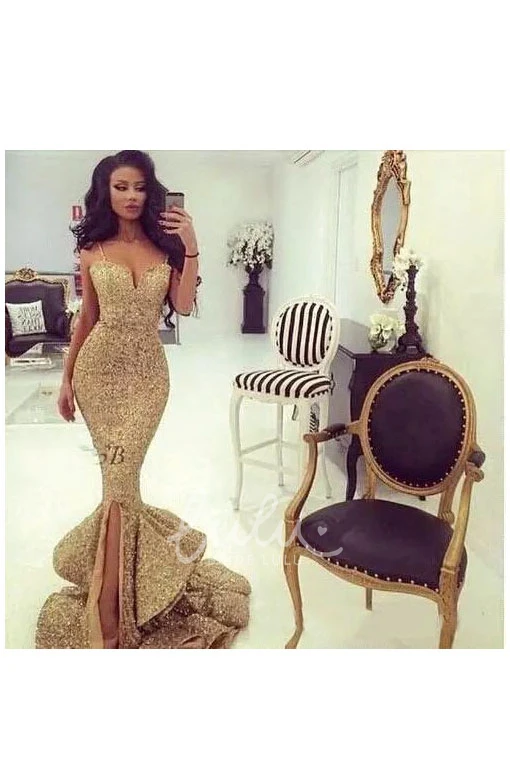 Sweetheart Mermaid Sequins Beading Evening Dress Sexy Floor-length Sleeveless