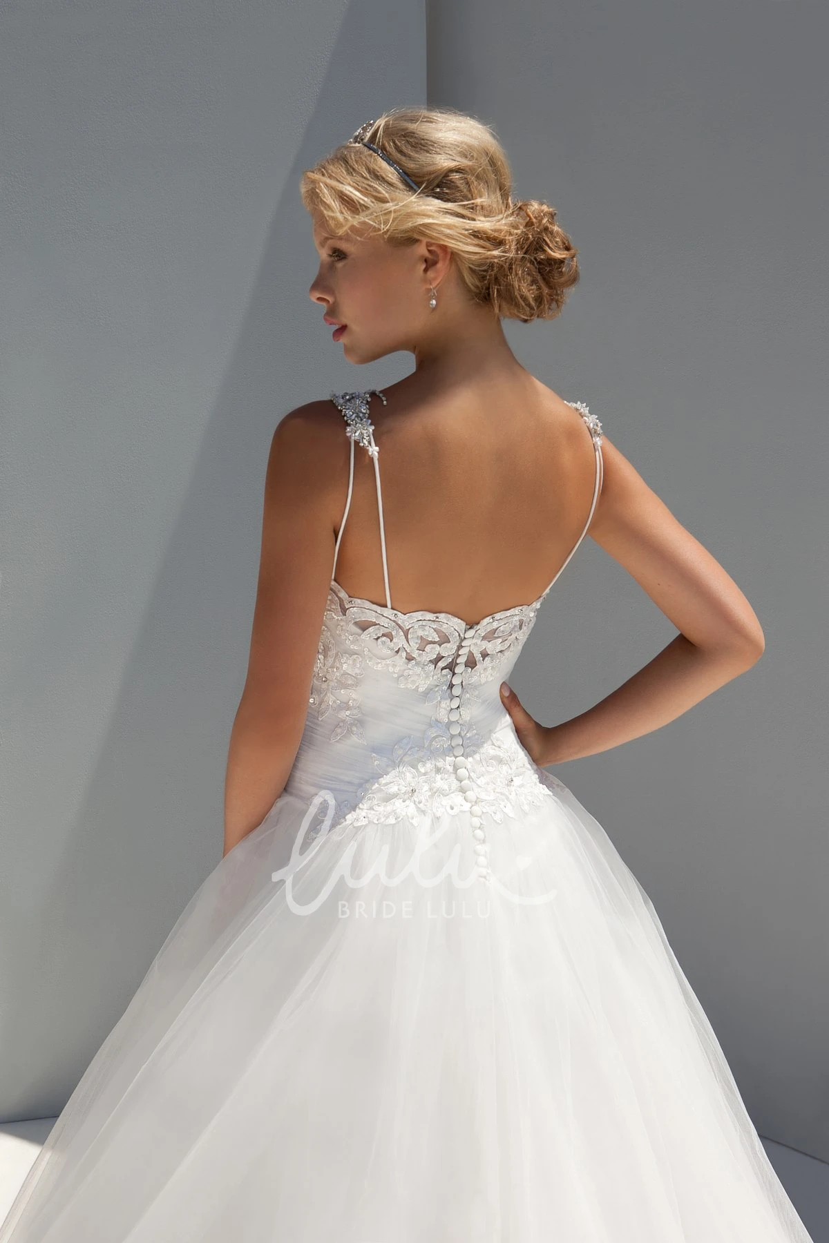 Tulle A-Line Wedding Dress with Sequins and Ruching Floor-Length Bridal Gown