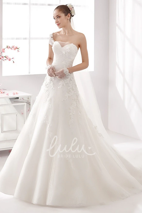 Lace Appliques One Strap A-line Wedding Dress with Sweetheart Neckline