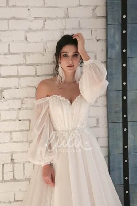 Elegant Chiffon Wedding Dress with Off-shoulder Sleeves and Appliques Classy and Modern
