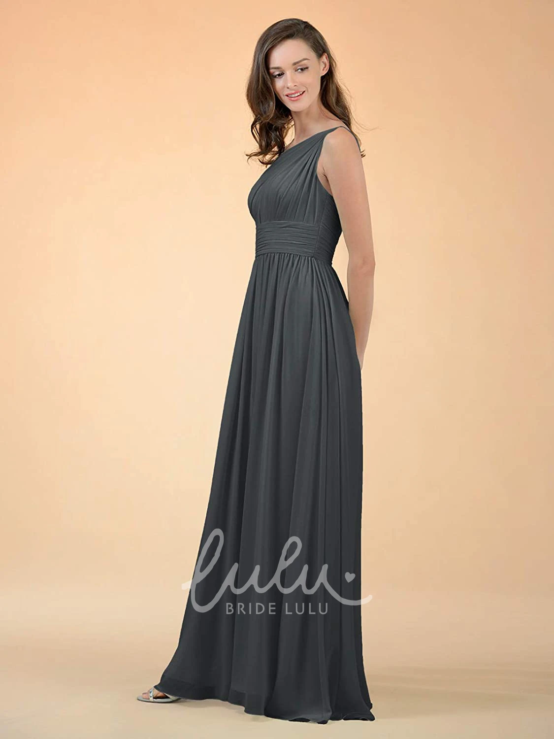 Chiffon One-Shoulder A-Line Bridesmaid Dress with Ruching Simple & Elegant