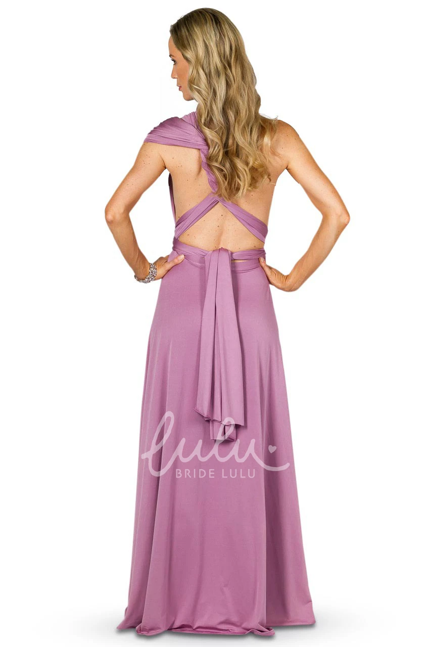 Sleeveless One-Shoulder Jersey Bridesmaid Dress with Bow Convertible Style