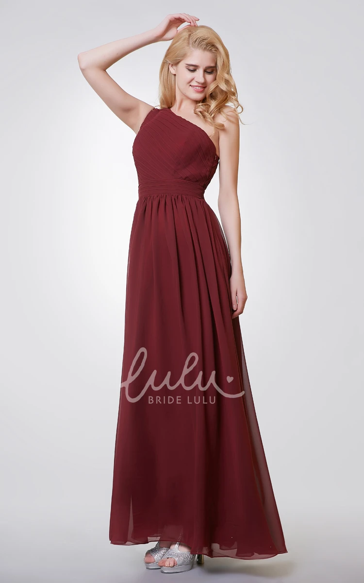 One Shoulder Chiffon Formal Bridesmaid Dress with Keyhole Back Long