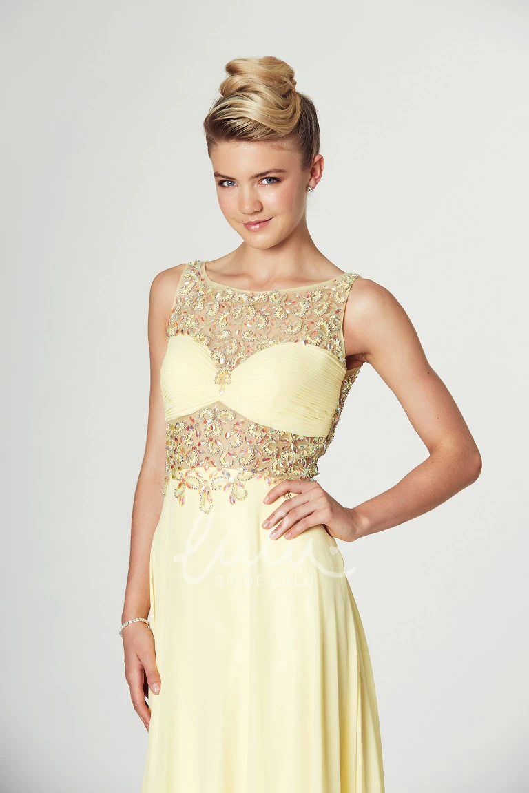 Beaded Scoop Neck Sleeveless Maxi Chiffon Prom Dress Unique Formal Dress