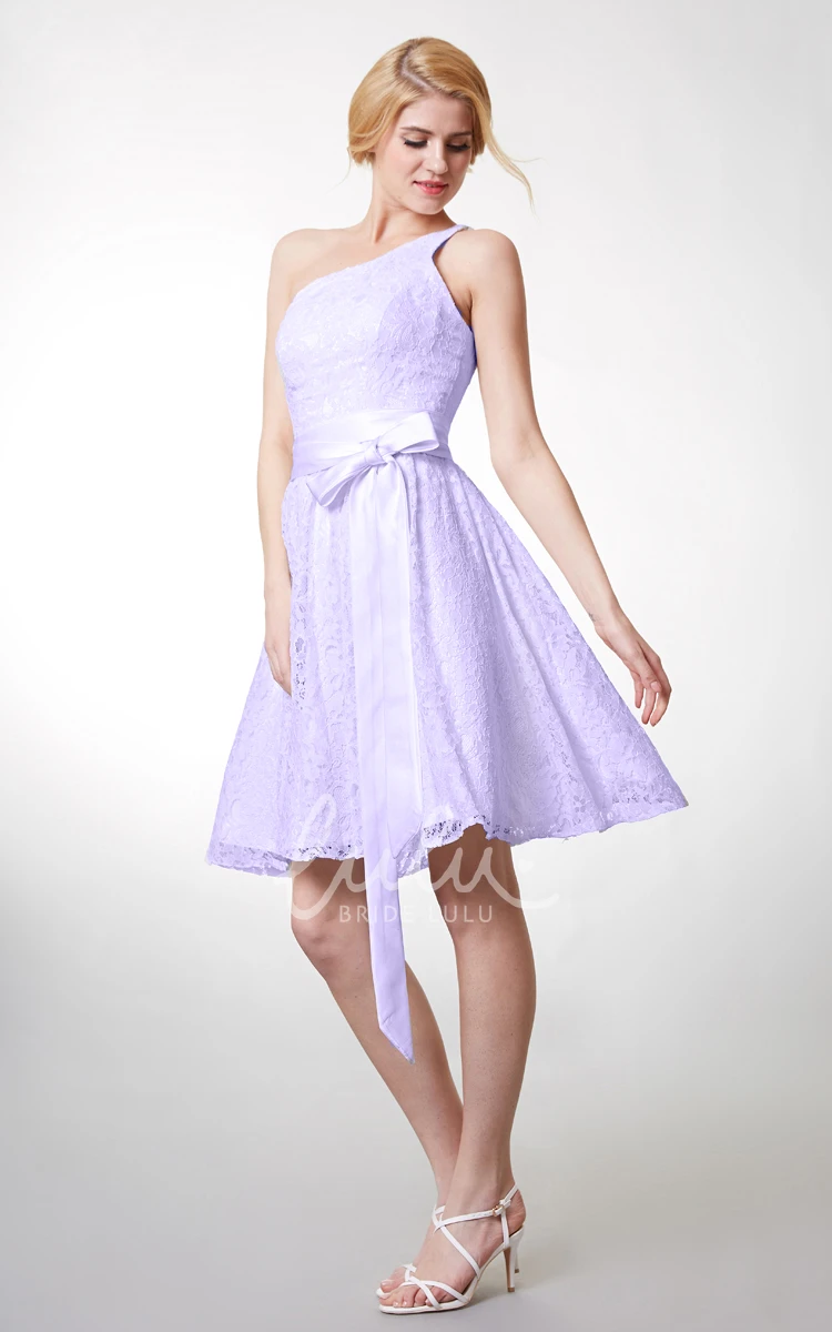 Beautiful Knee Length Lace Dress with One Shoulder and Fitted Cut