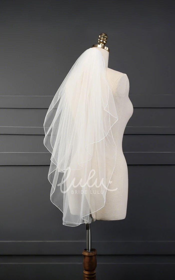 Modern Simple Waterfall Two-Tier Fingertip Length Tulle Short Wedding Veil