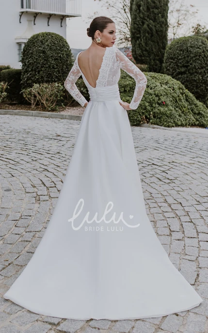 Simple Chiffon Beach Wedding Dress with Illusion Back A-Line V-neck Chapel Train