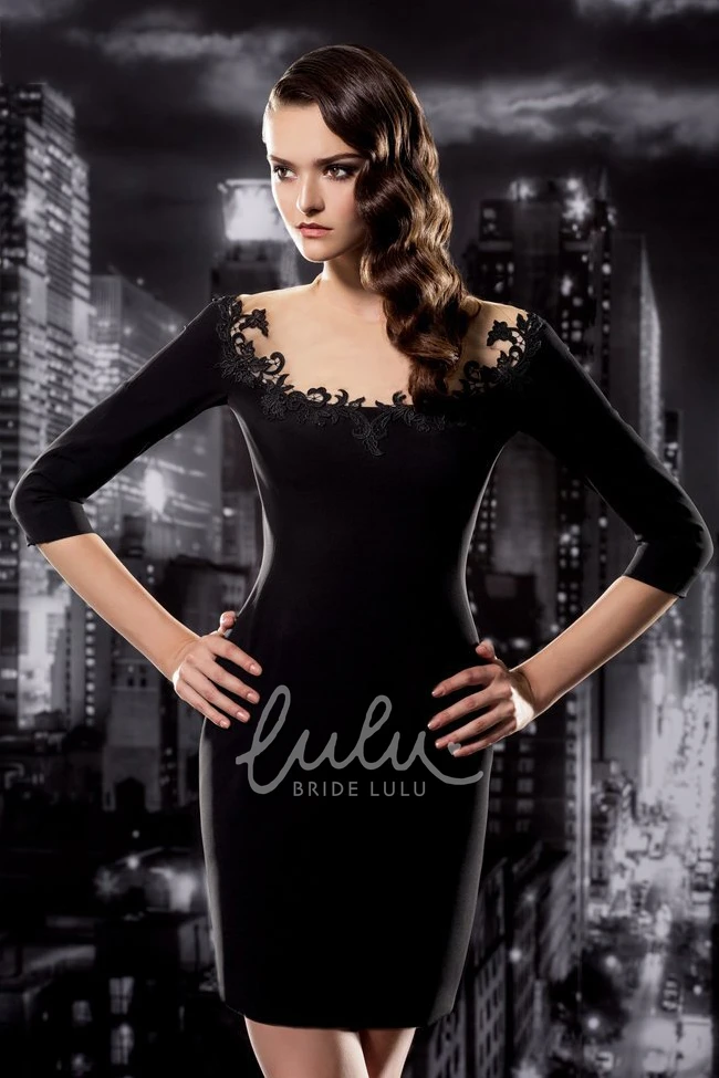 Pencil Short Jewel-Neck Long Sleeve Jersey Prom Dress with Appliques Casual Unique