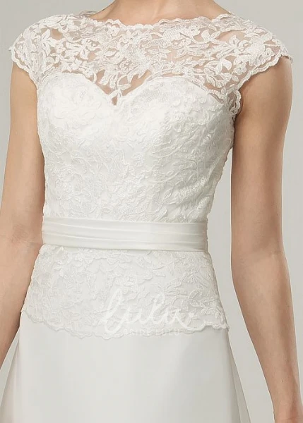 Jewel Cap-Sleeve Chiffon Wedding Dress with Appliques Simple Wedding Dress