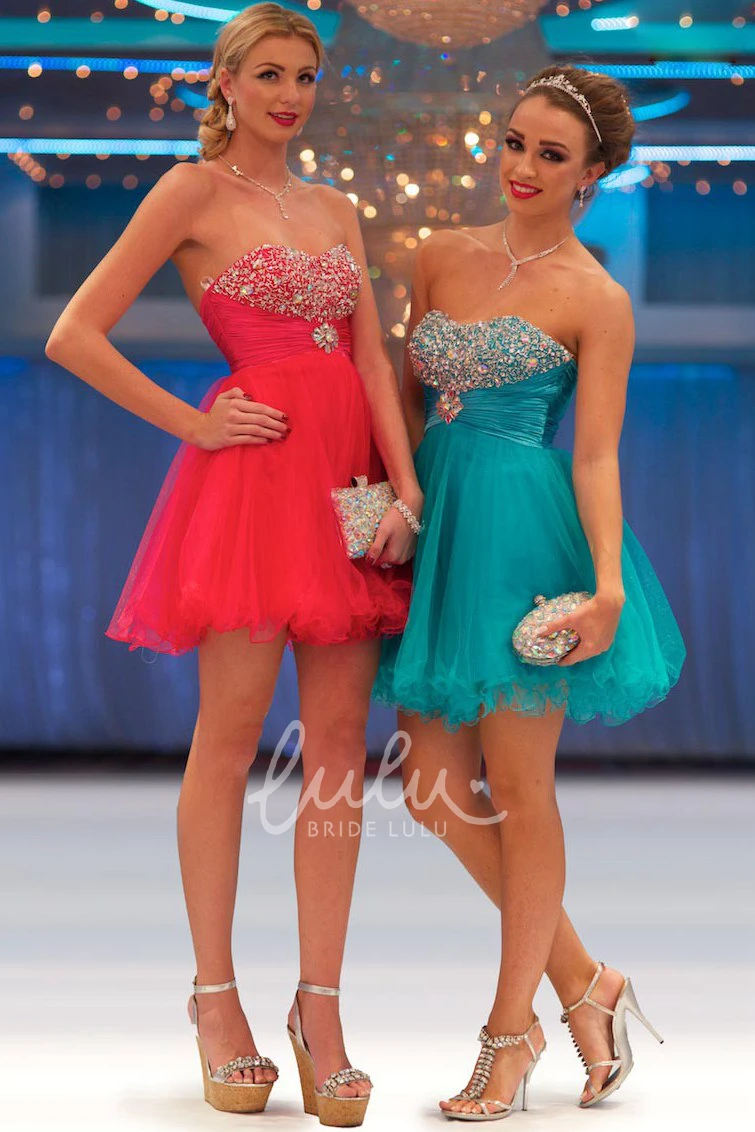 Beaded A-Line Strapless Prom Dress with Tulle Skirt