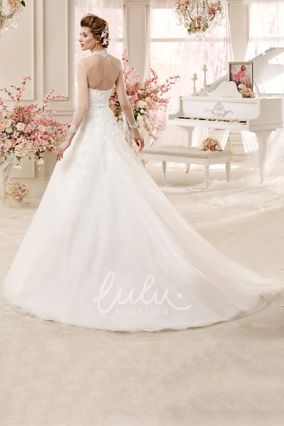 Queen-Anna Neck A-line Wedding Dress with Illusive Design Royal and Unique