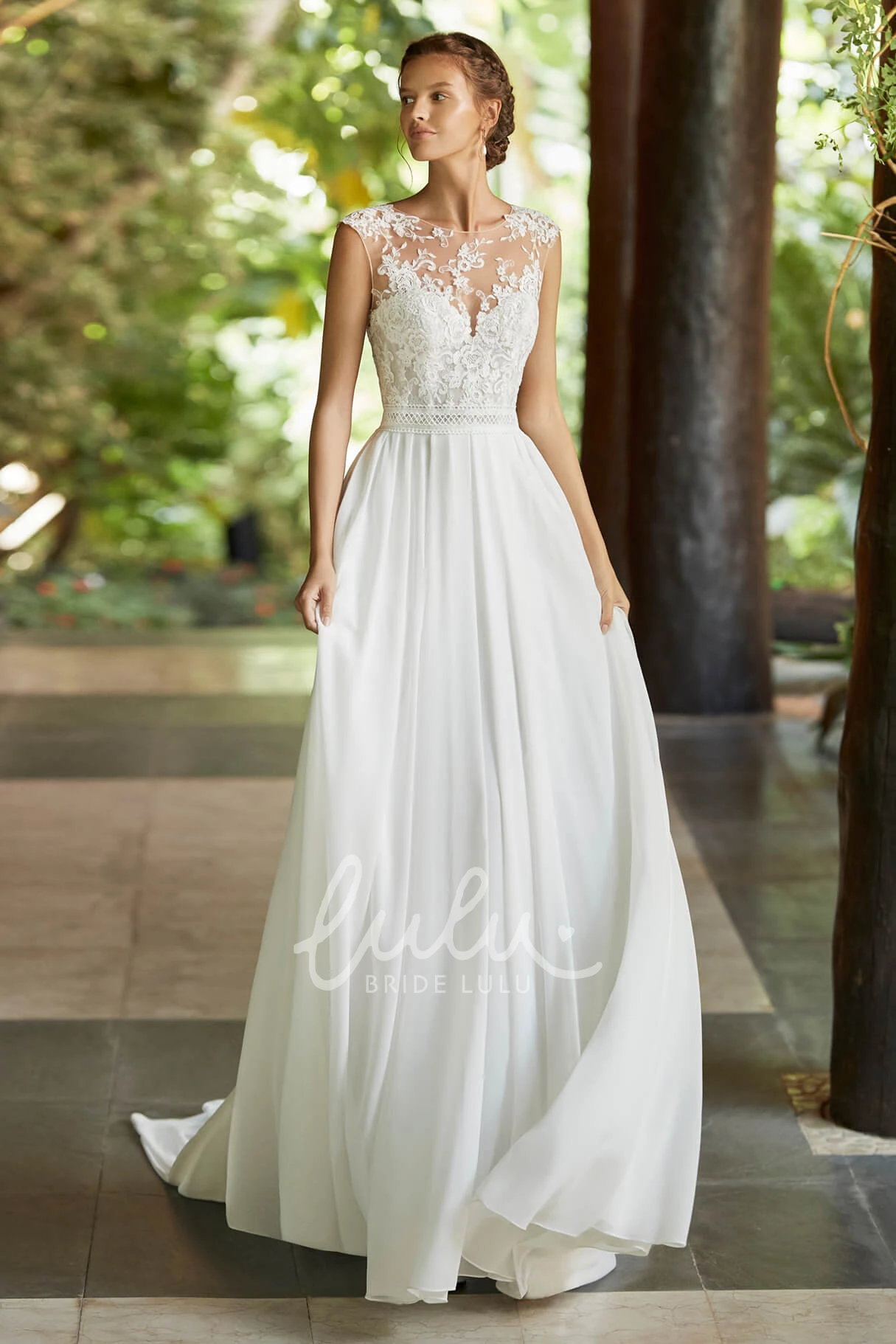 Ethereal Cap Sleeve Lace Wedding Dress Deep V-Back Bridal Gown